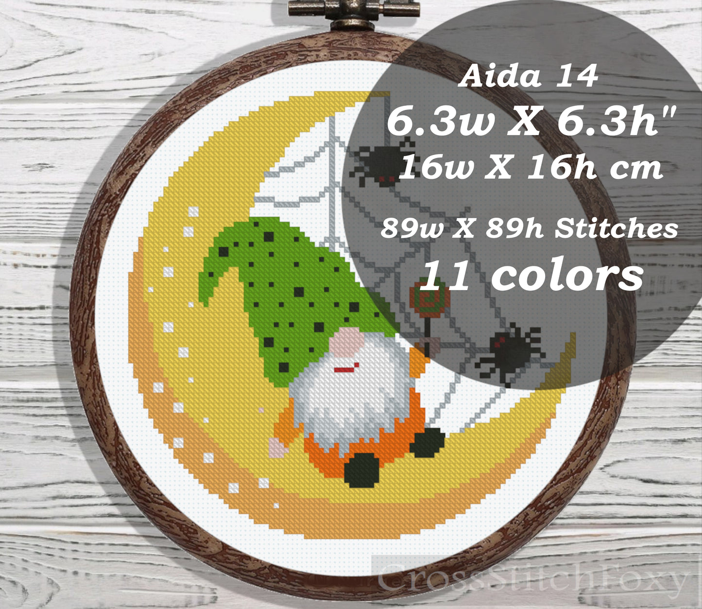 Halloween Moon gnome cross stitch pattern