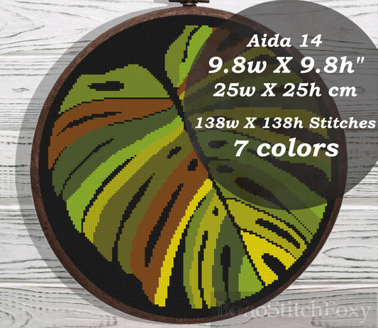 Monstera leaf cross stitch pattern