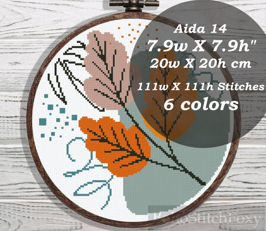 Autumn leaves boho cross stitch pattern