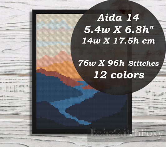Mountain landscape cross stitch pattern