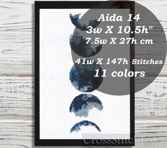 Watercolor Moon Phase cross stitch pattern