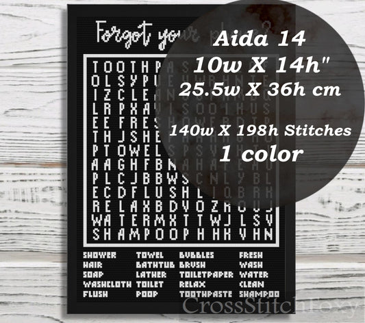 Bathroom Word Search Puzzle cross stitch pattern