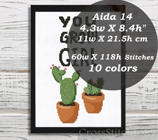 You Grow Girl cross stitch pattern