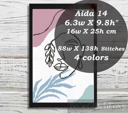 Line Art Female Portrait cross stitch pattern