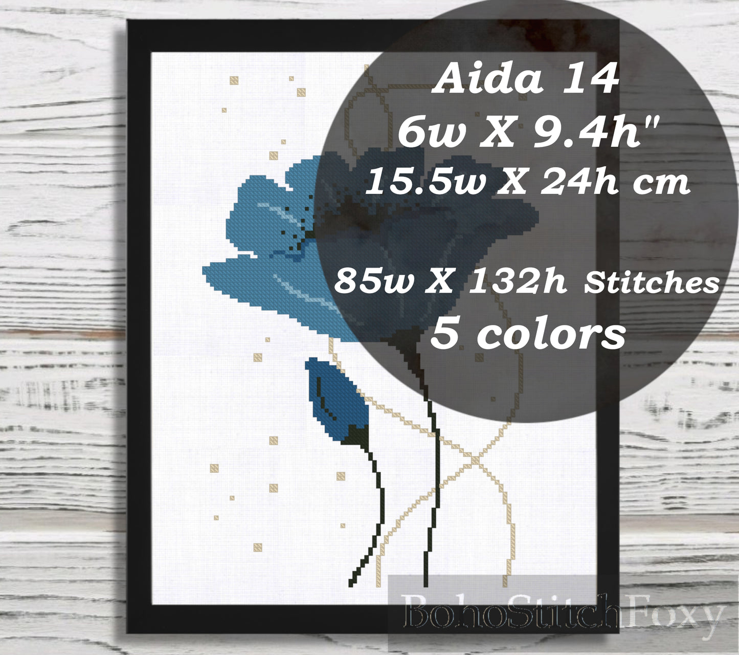 Blue Poppy Flower cross stitch pattern
