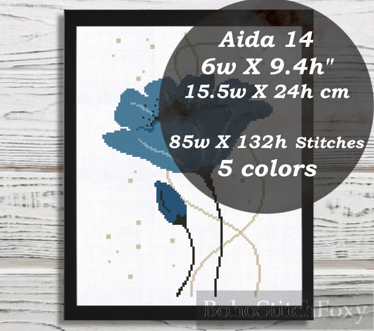 Blue Poppy Flower cross stitch pattern