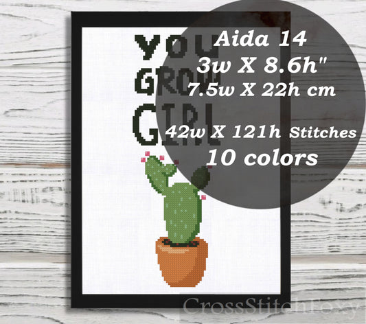 You Grow Girl cross stitch pattern
