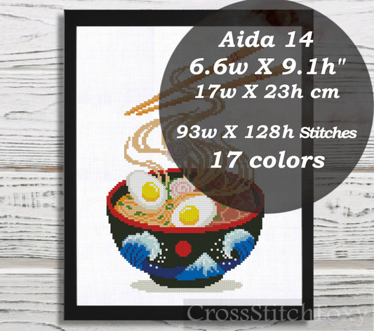 Ramen bowl cross stitch pattern