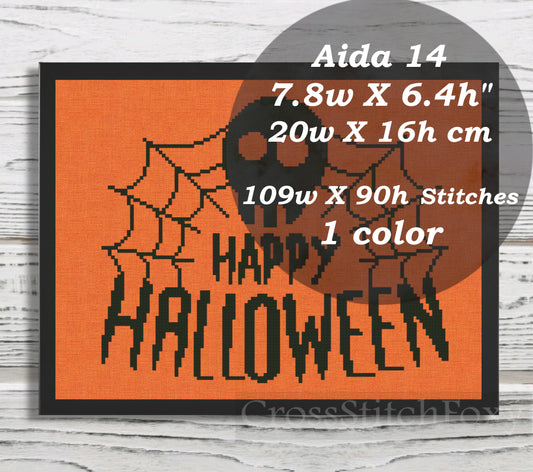Happy Halloween Spiderweb scull cross stitch pattern