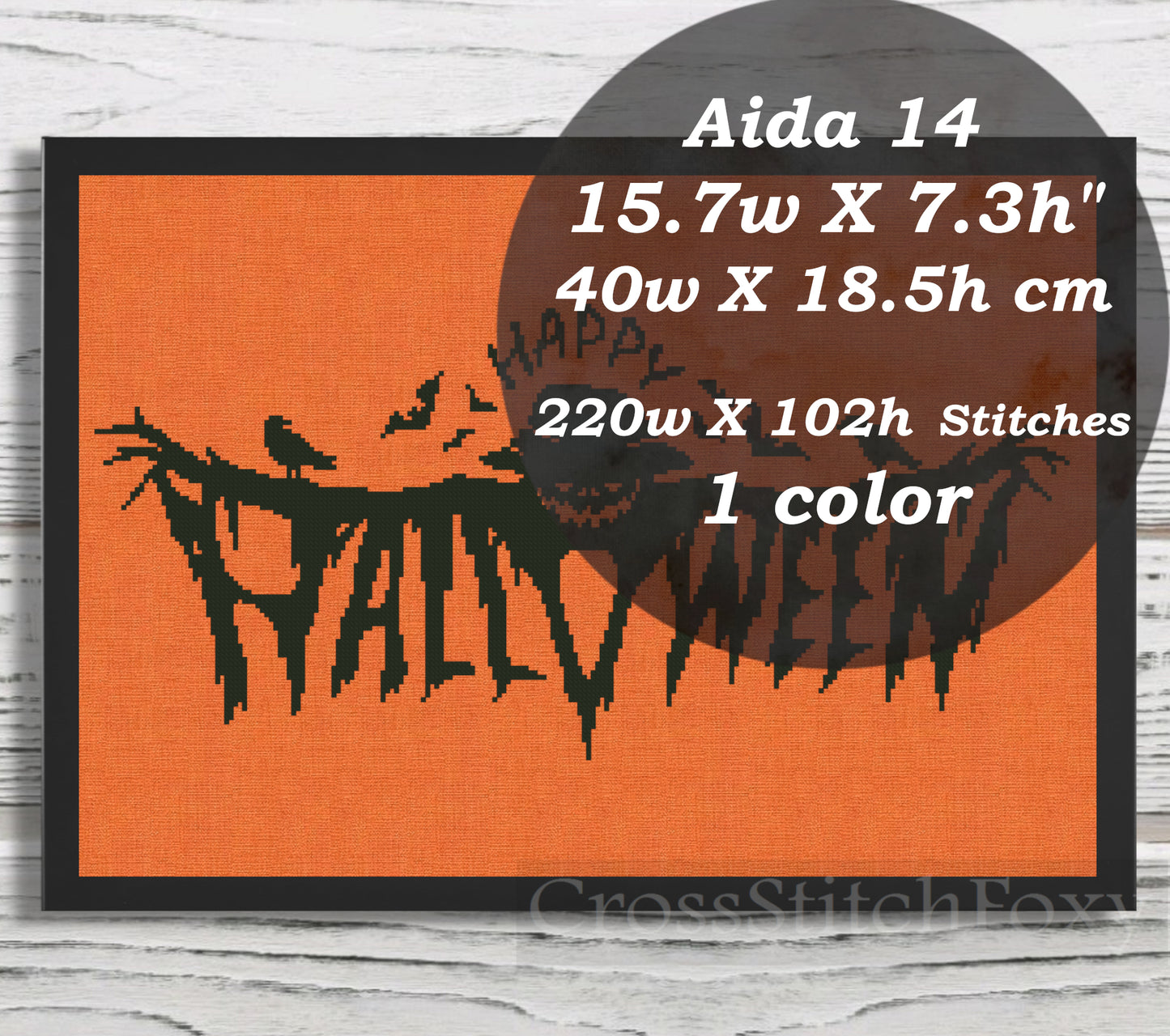 Happy Halloween spooky scarecrow cross stitch pattern