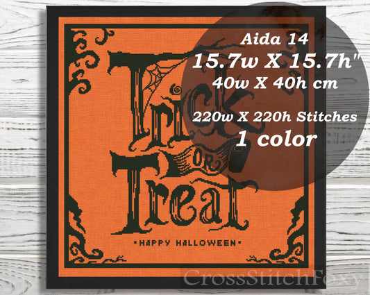 Trick or Treat spiderweb cross stitch pattern