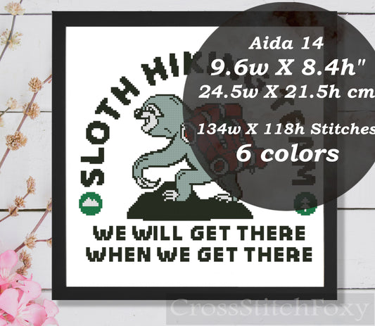Funny sloth hiking cross stitch pattern