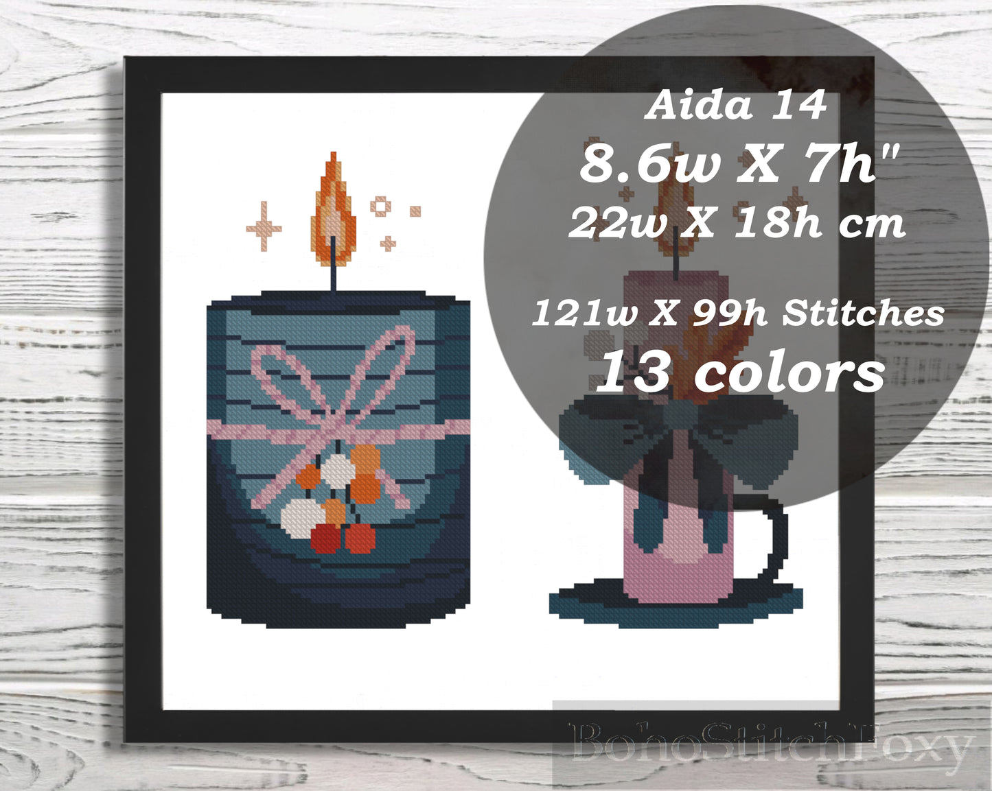 Boho Christmas candles cross stitch pattern