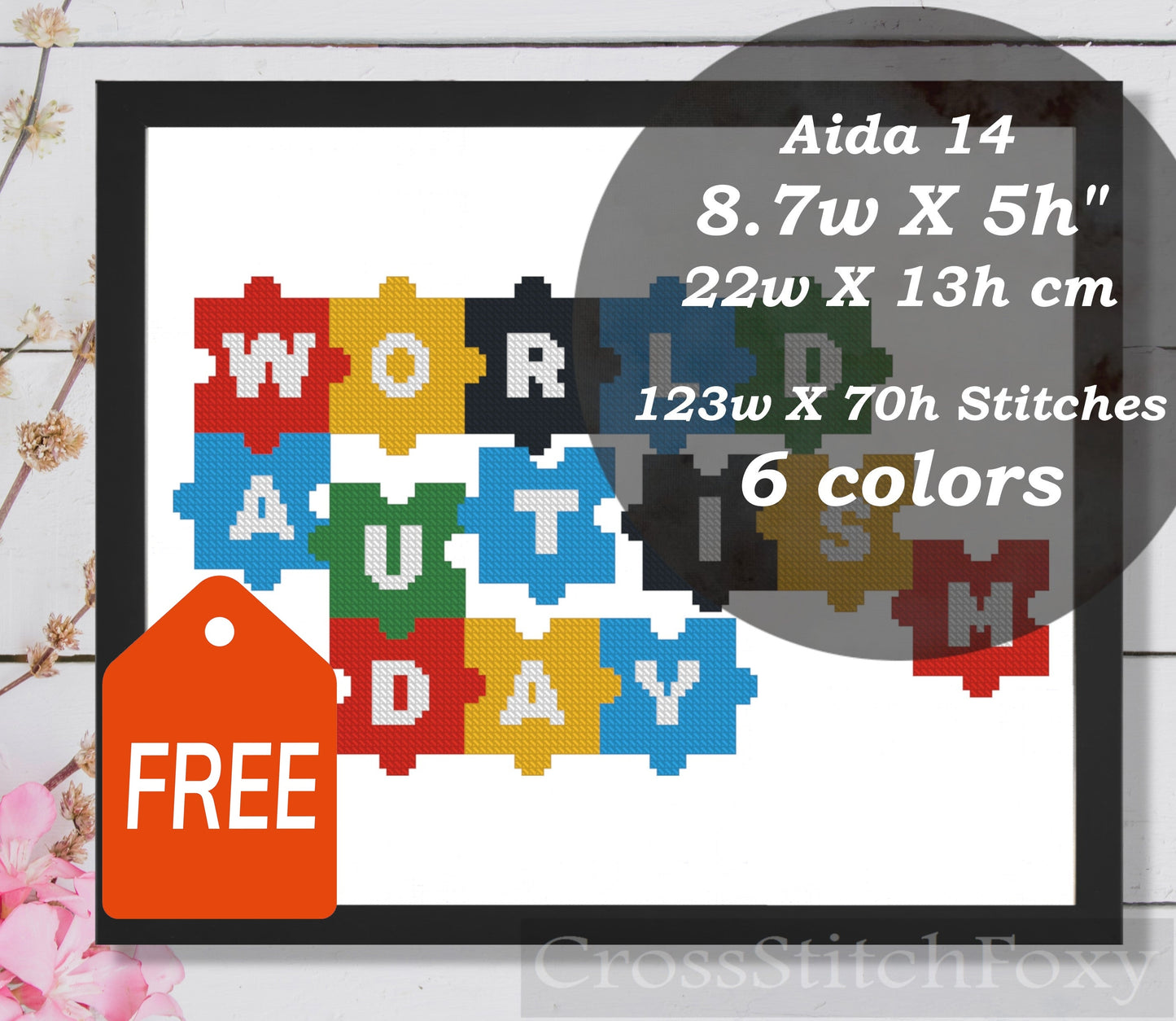 Autism awareness day cross stitch pattern