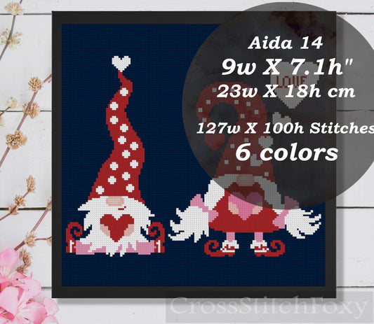 Scandinavian Valentine gnomes cross stitch pattern