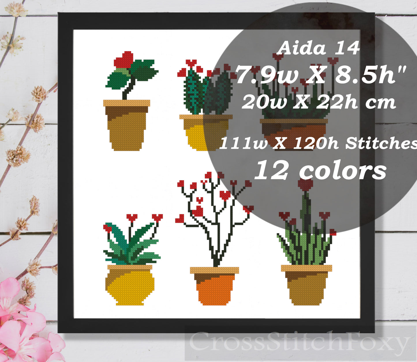 Valentine cactus cross stitch pattern