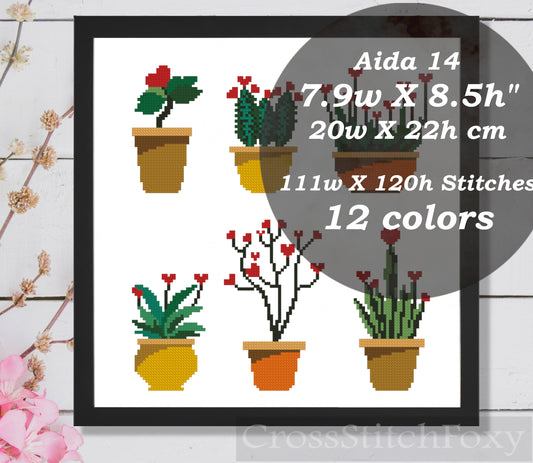 Valentine cactus cross stitch pattern