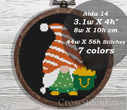 St Patrick Gnome cross stitch pattern