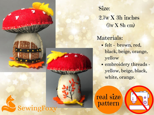 Mushroom fairy house soft toy sewing pattern