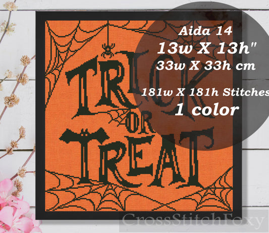 Trick or Treat spiderweb cross stitch pattern