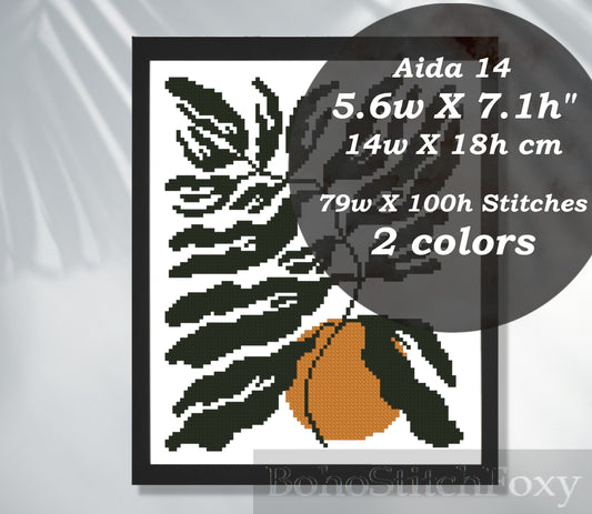 Abstract Leaves Sun Matisse Style Cross Stitch Pattern