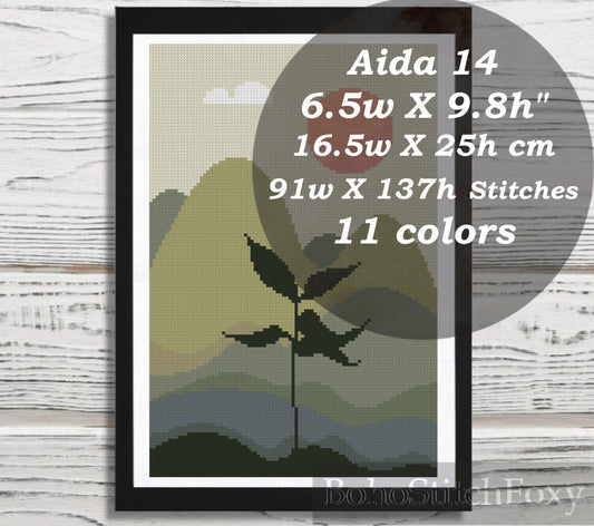 Abstract boho landscape cross stitch pattern