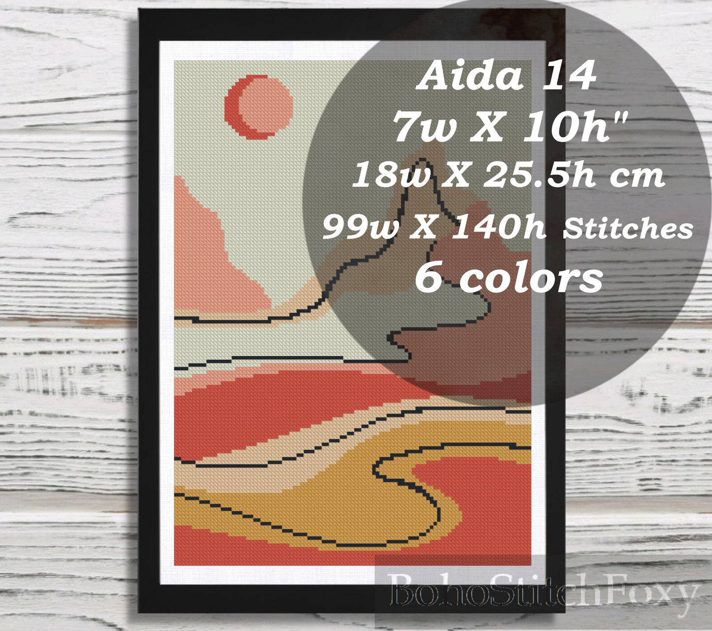 Abstract boho sun landscape cross stitch pattern