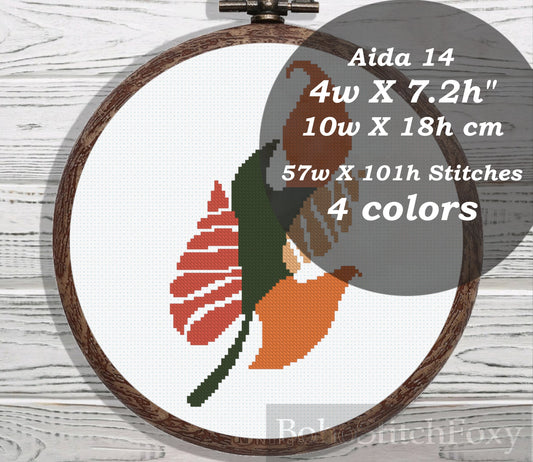Abstract geometric monstera leaf cross stitch pattern
