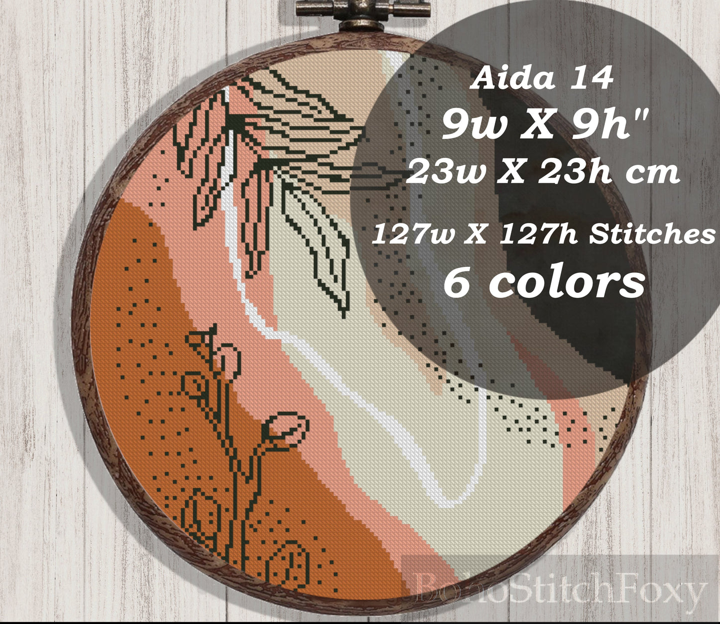 Abstract mid century modern boho floral cross stitch pattern