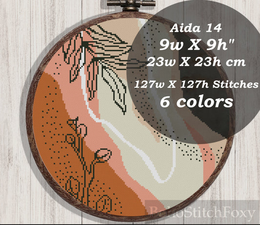 Abstract mid century modern boho floral cross stitch pattern