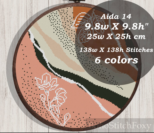 Abstract mid century modern boho floral cross stitch pattern