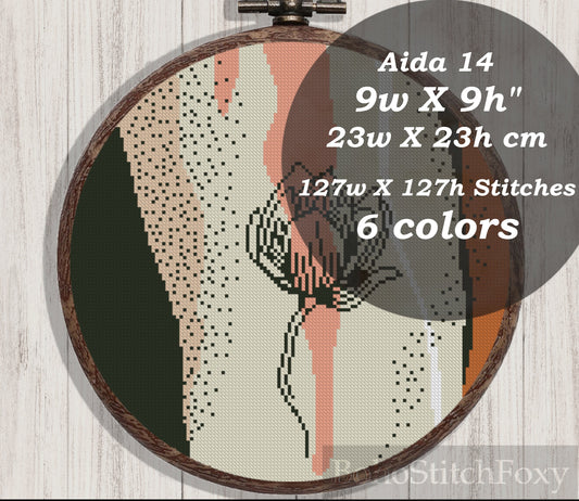 Abstract mid century modern boho floral cross stitch pattern