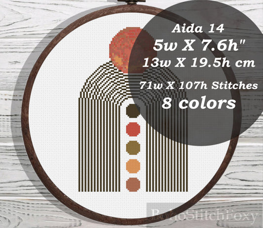 Abstract sun mid century modern cross stitch pattern