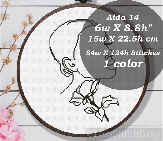 Aesthetic black girl portrait cross stitch pattern