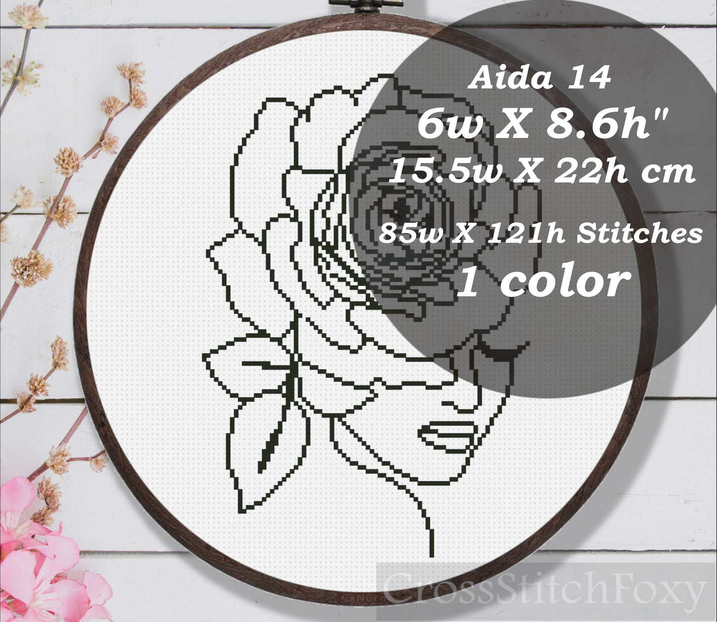 Aesthetic female flower portrait cross stitch pattern