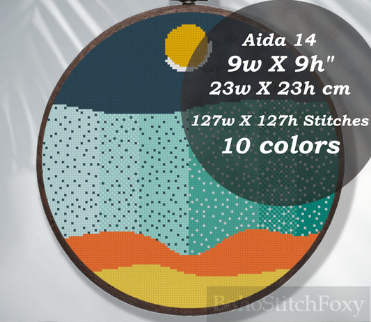 Alien planet landscape cross stitch pattern