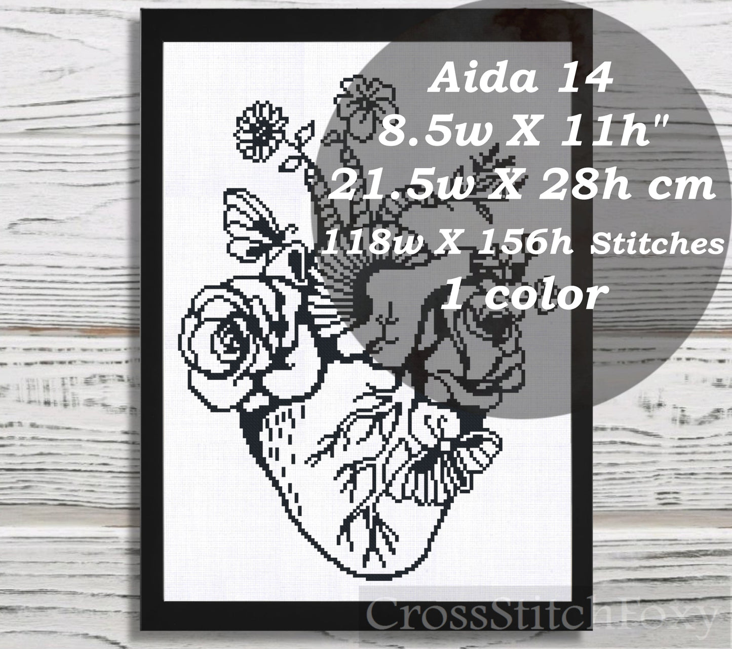 Anatomical Floral Heart cross stitch pattern