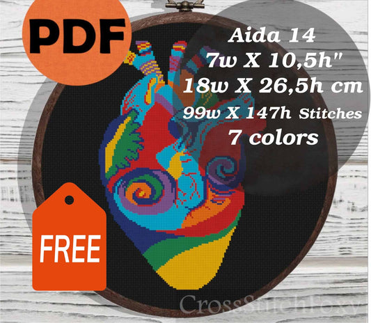 Anatomical heart cross stitch pattern FREE