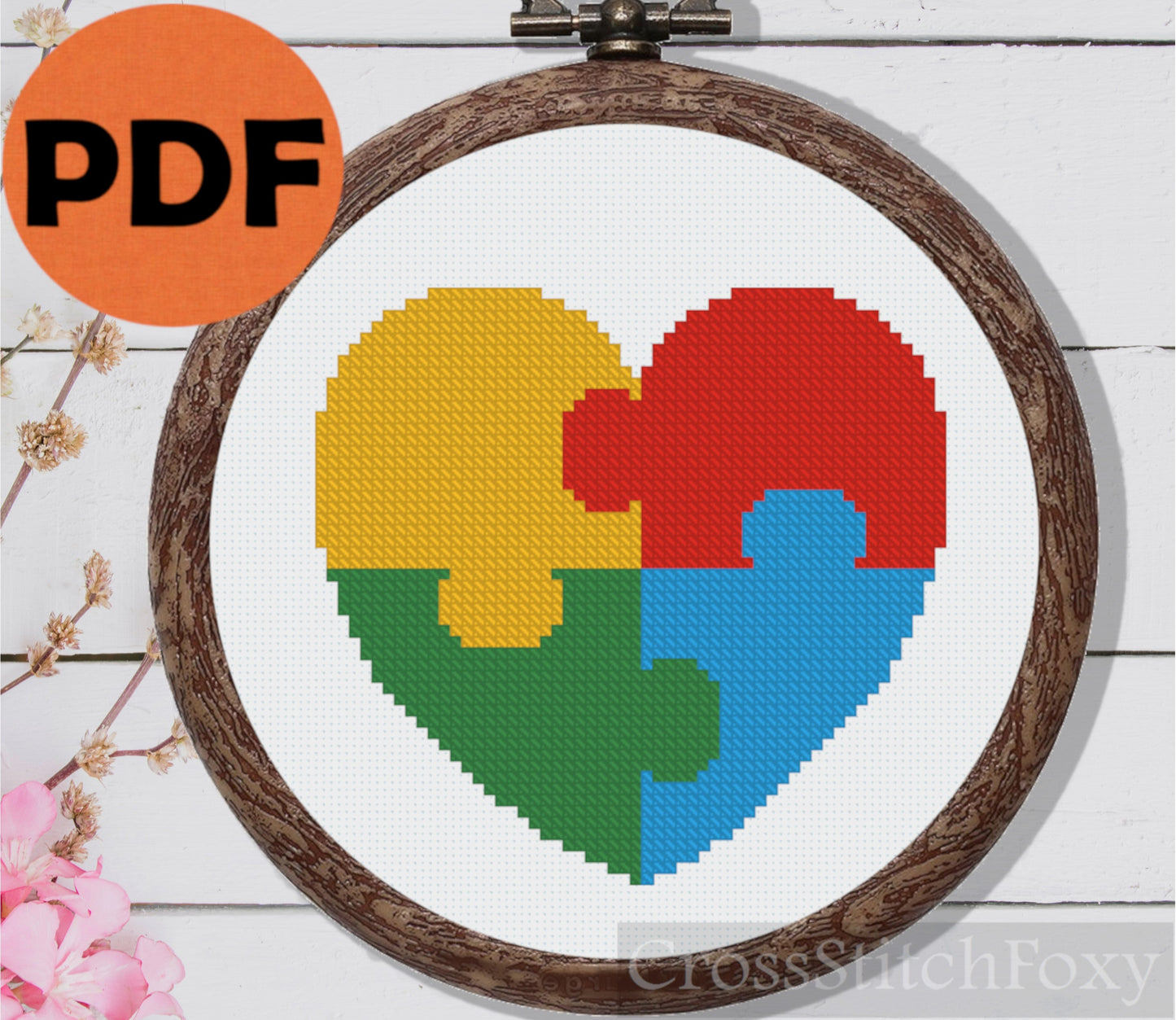 Autism heart cross stitch pattern
