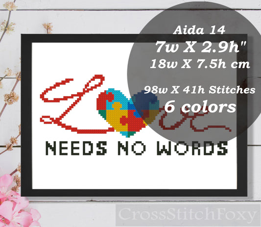 Autism love cross stitch pattern