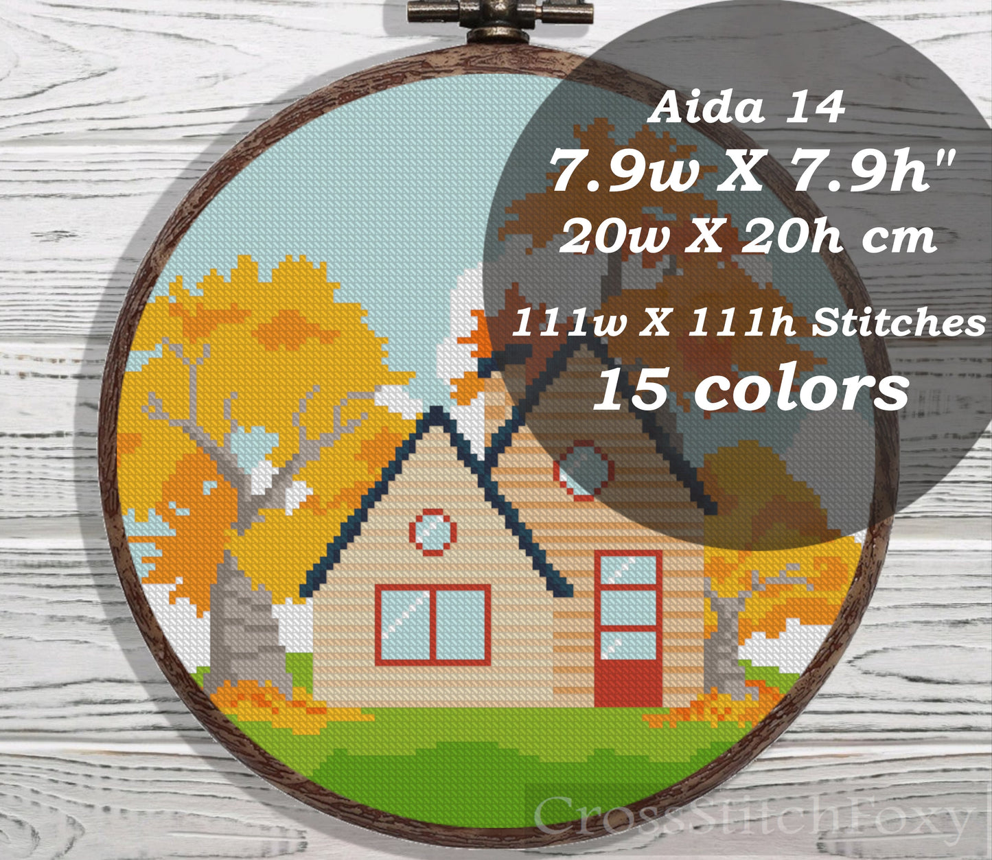 Autumn Cottage House cross stitch pattern