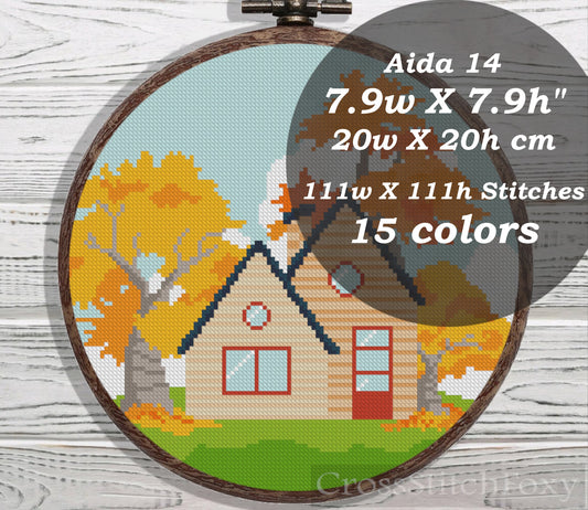 Autumn Cottage House cross stitch pattern