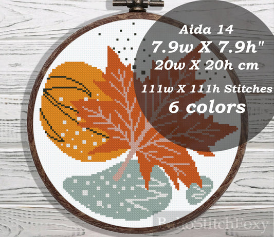 Autumn leaves boho cross stitch pattern