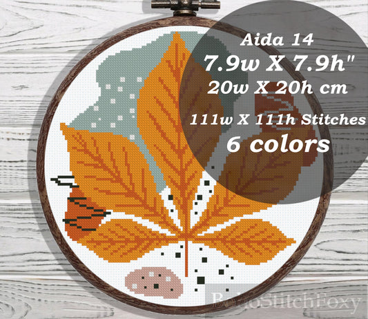 Autumn leaves boho cross stitch pattern