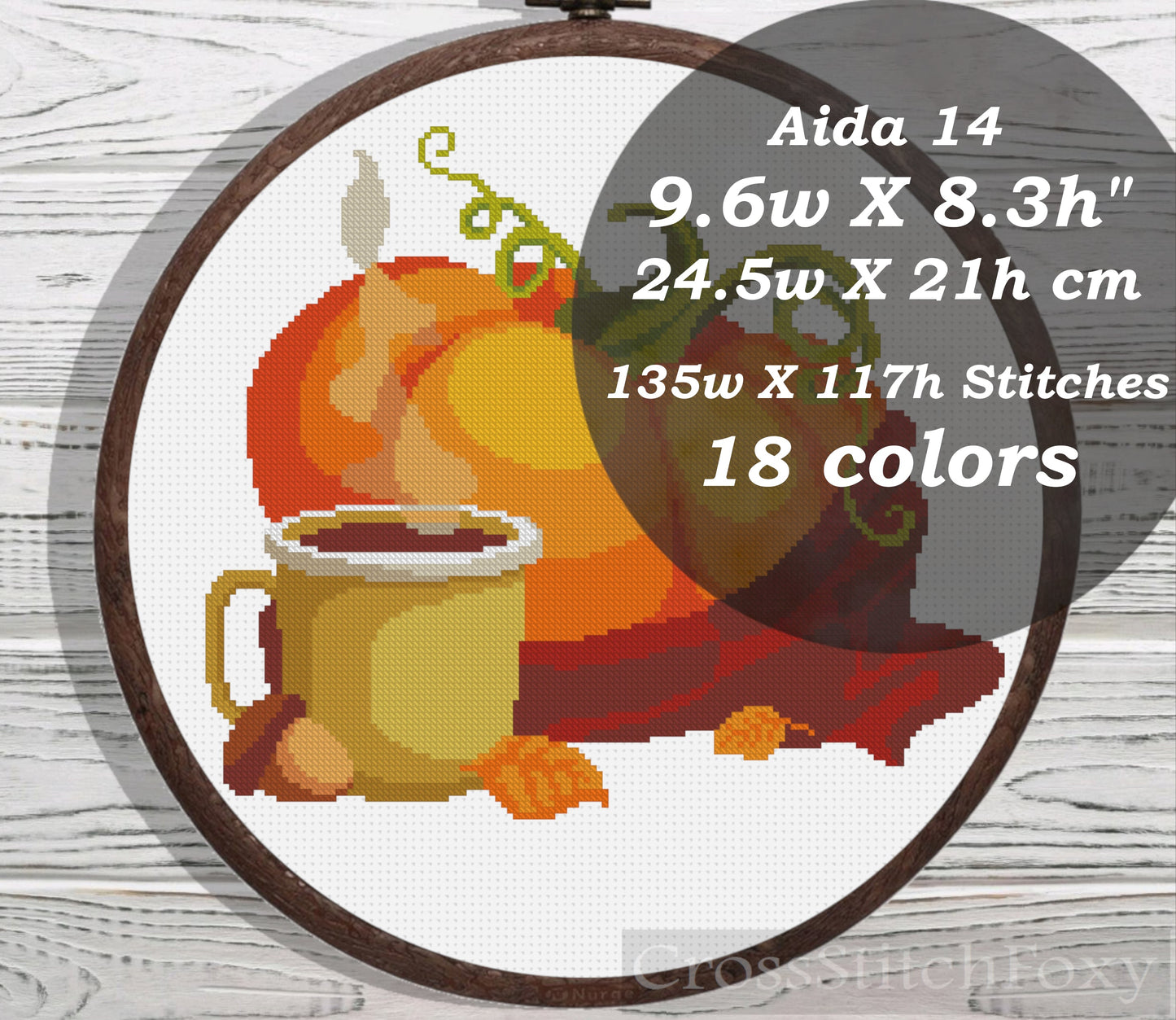 Autumn pumpkin with plaid and coffee cross stitch pattern