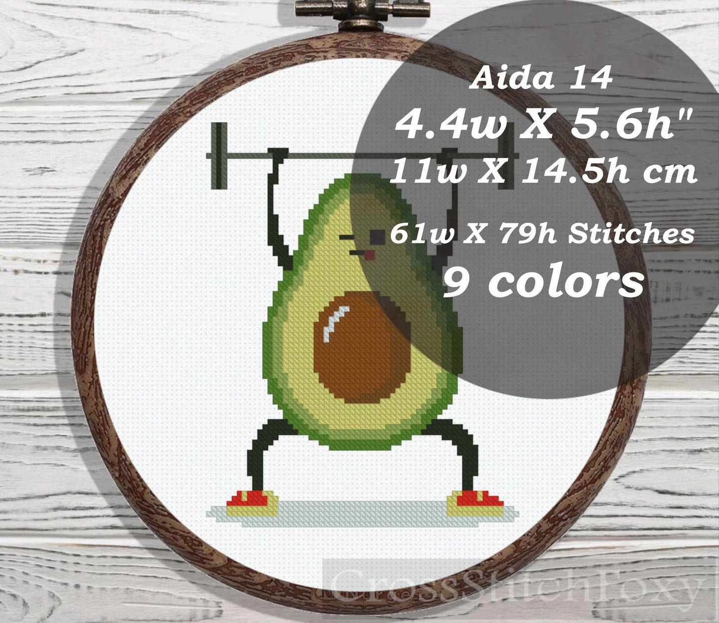 Avocado Gym cross stitch pattern