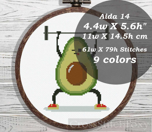Avocado Gym cross stitch pattern