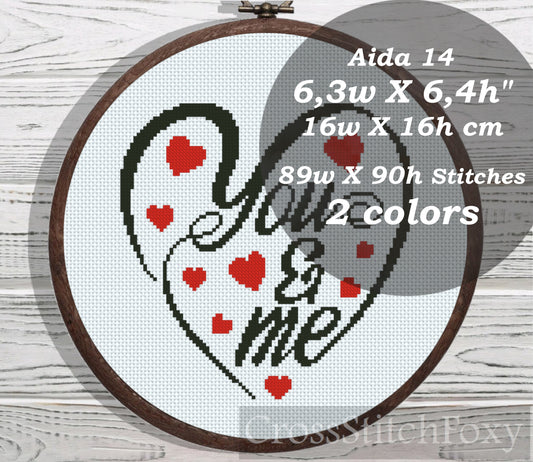 You & Me Heart cross stitch pattern