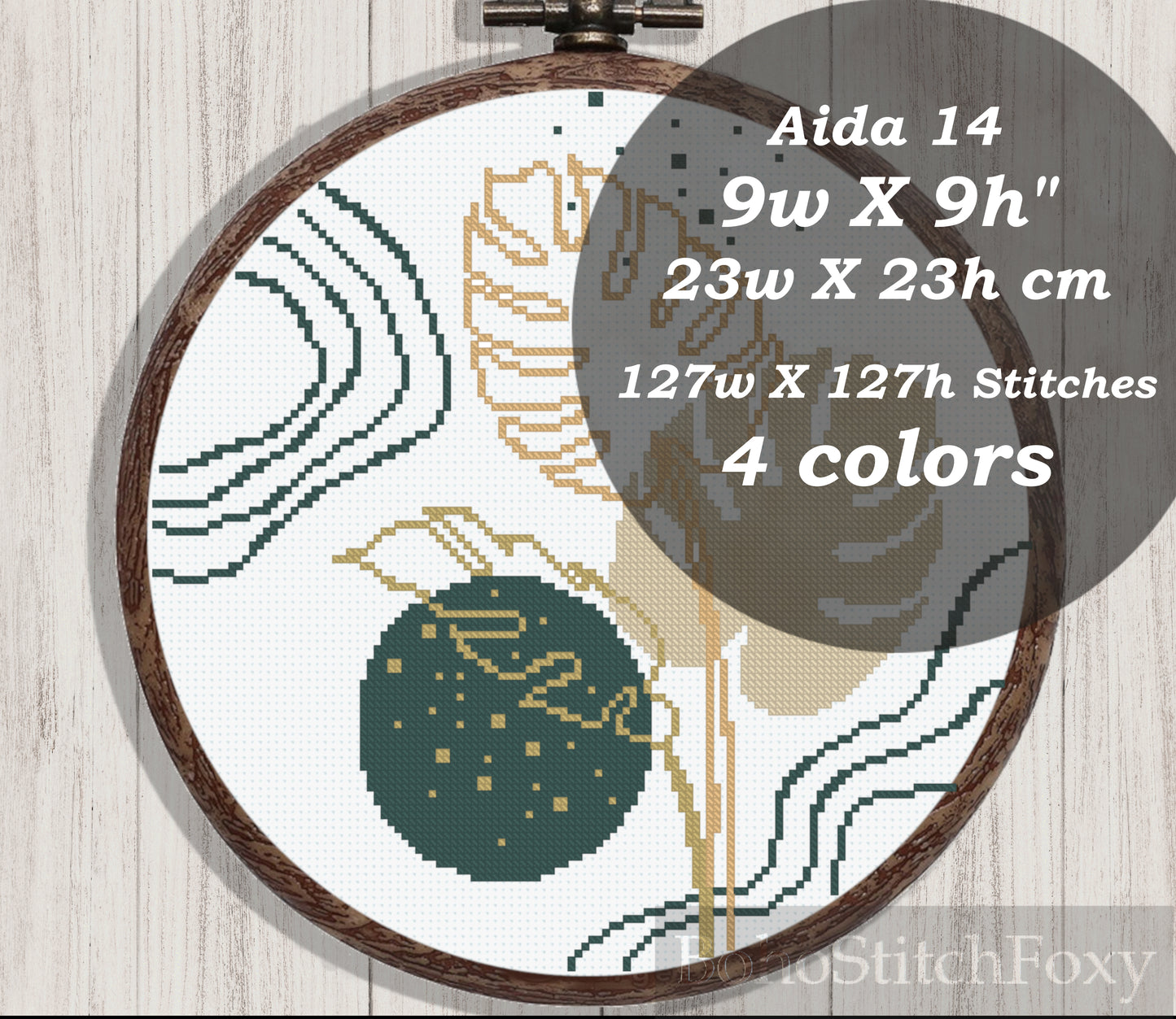 Golden monstera leaves cross stitch pattern