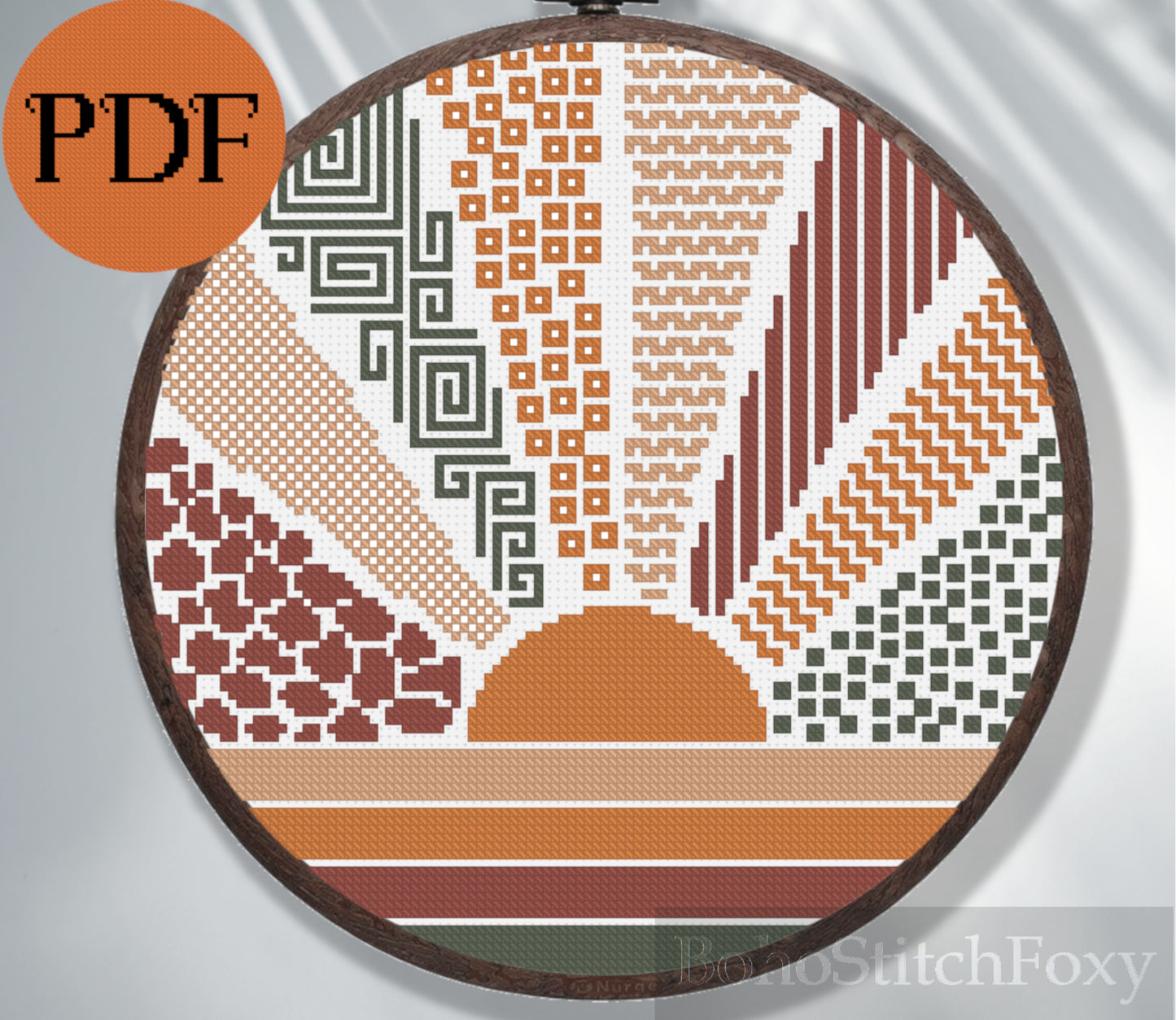 Geometric bono sun sea sunset cross stitch pattern
